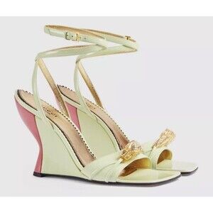 Gucci Hardware Dragon Green Patent Leather Slingback Sandals 37.5/7.5 NIB $1,250